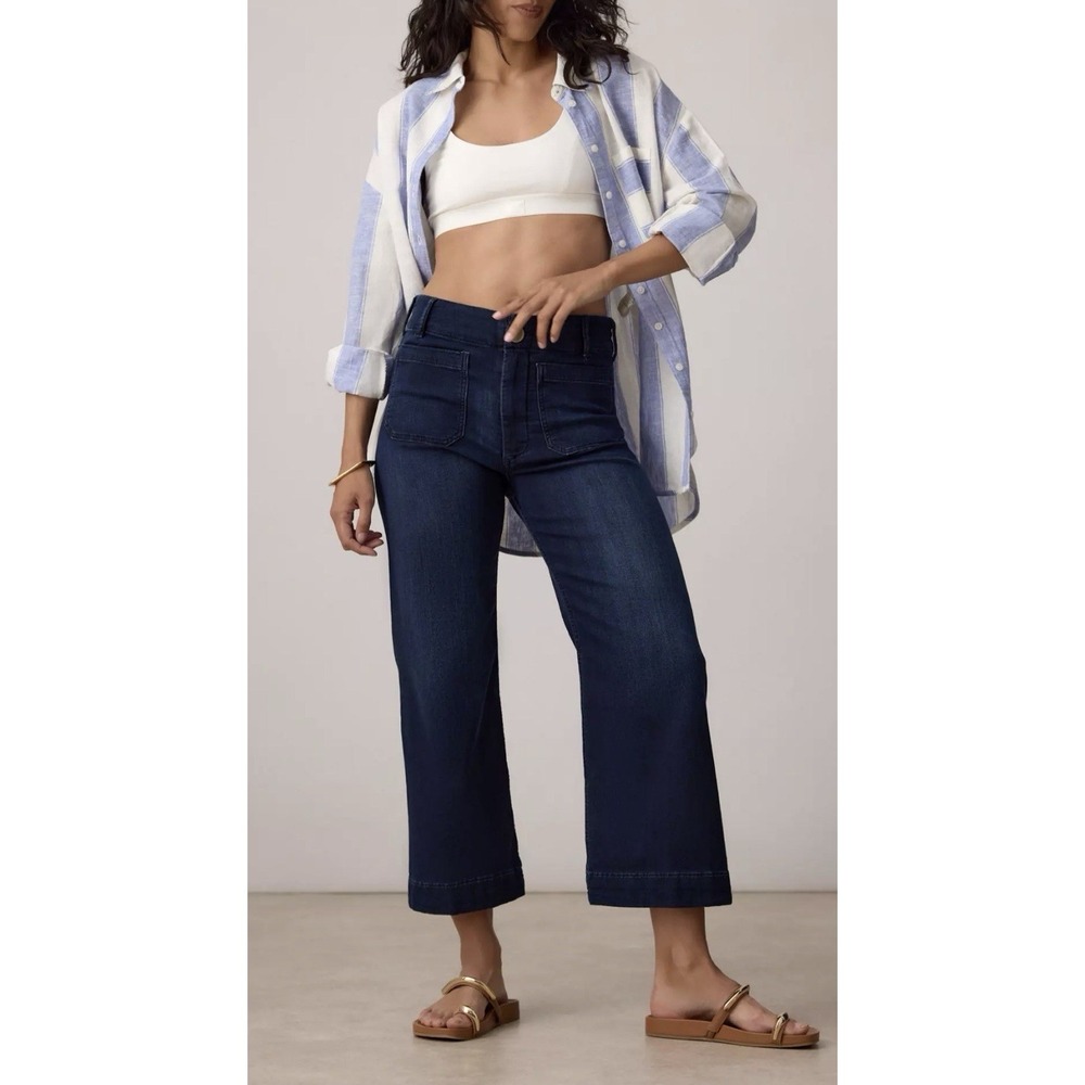 Anthropologie Maeve Colette Cropped Wide Leg Jeans Sz 27 Dark Wash Boho Chic